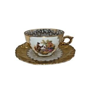 Ansbach Bavaria Gold Tea/Coffee cup and Saucer Courting couple gold Love
